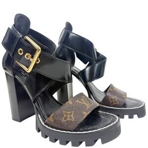 Louis Vuitton Star Trail Monogram Glazed Leather Sandals Black Size 37